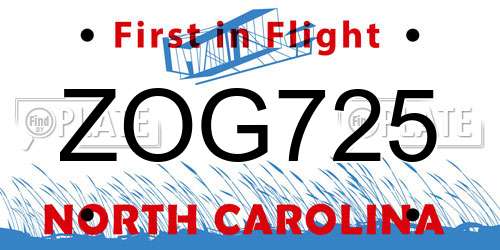 ZOG725 North Carolina License Plate