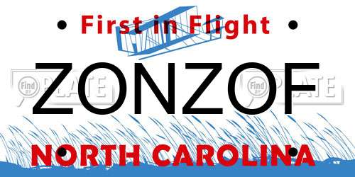 ZONZOF North Carolina License Plate