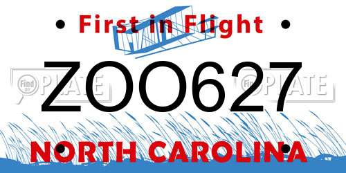 ZOO627 North Carolina License Plate