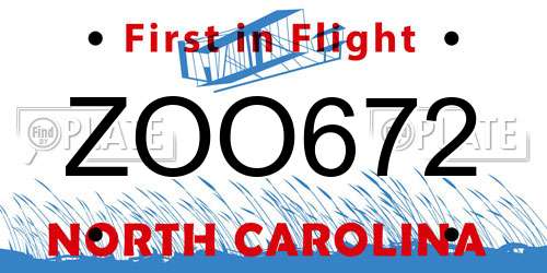 ZOO672 North Carolina License Plate
