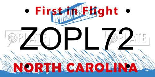 ZOPL72 North Carolina License Plate