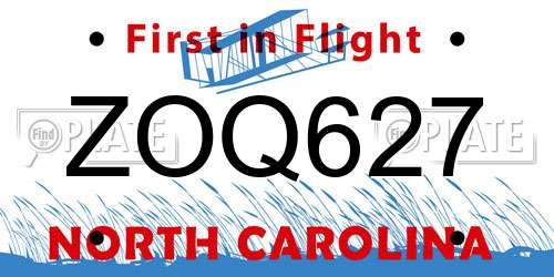 ZOQ627 North Carolina License Plate