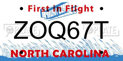 ZOQ67T North Carolina License Plate