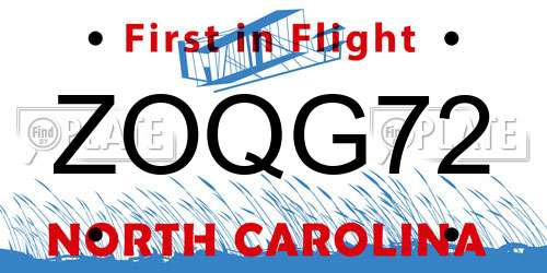 ZOQG72 North Carolina License Plate