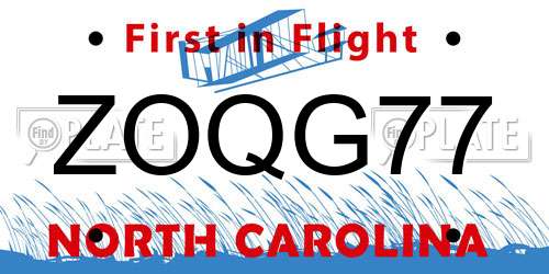 ZOQG77 North Carolina License Plate