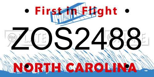 ZOS2488 North Carolina License Plate