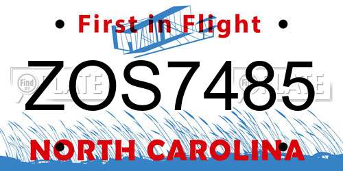 ZOS7485 North Carolina License Plate