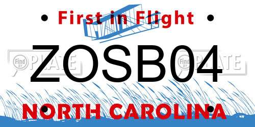 ZOSB04 North Carolina License Plate
