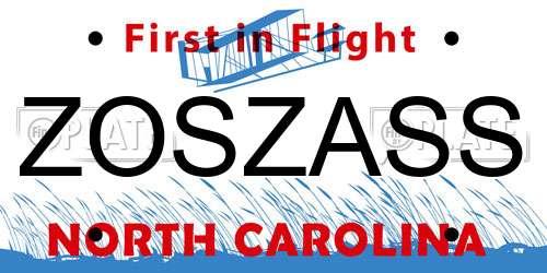 ZOSZASS North Carolina License Plate