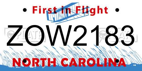 ZOW2183 North Carolina License Plate