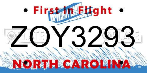 ZOY3293 North Carolina License Plate