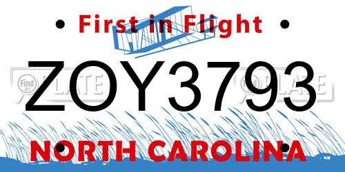 ZOY3793 North Carolina License Plate