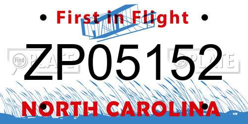 ZP05152 North Carolina License Plate