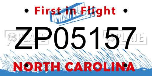 ZP05157 North Carolina License Plate