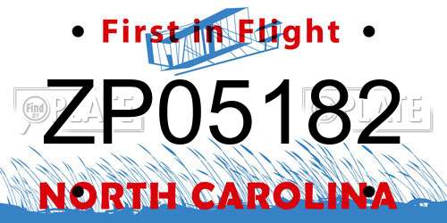 ZP05182 North Carolina License Plate