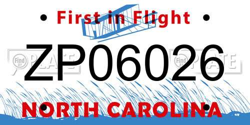 ZP06026 North Carolina License Plate