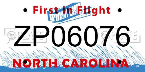 ZP06076 North Carolina License Plate