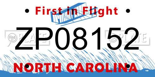 ZP08152 North Carolina License Plate
