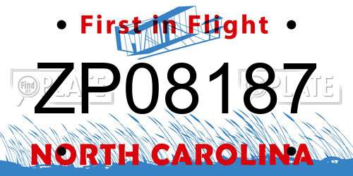 ZP08187 North Carolina License Plate