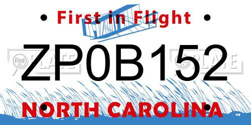 ZP0B152 North Carolina License Plate