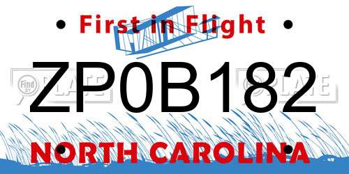ZP0B182 North Carolina License Plate