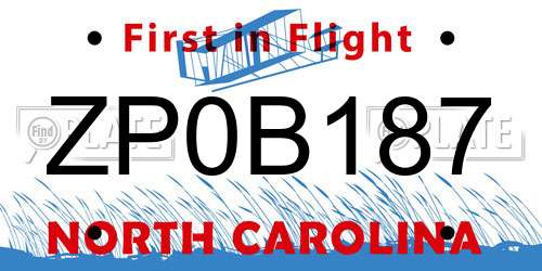 ZP0B187 North Carolina License Plate