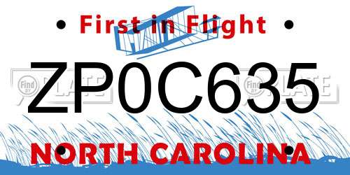 ZP0C635 North Carolina License Plate