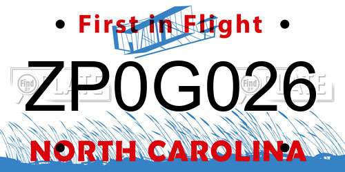ZP0G026 North Carolina License Plate