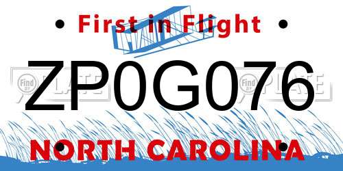 ZP0G076 North Carolina License Plate