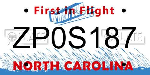 ZP0S187 North Carolina License Plate