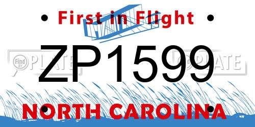 ZP1599 North Carolina License Plate