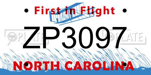 ZP3097 North Carolina License Plate