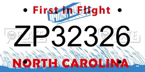 ZP32326 North Carolina License Plate