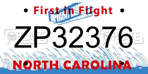 ZP32376 North Carolina License Plate