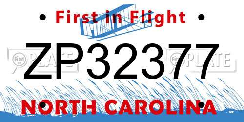 ZP32377 North Carolina License Plate