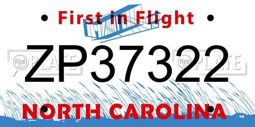 ZP37322 North Carolina License Plate