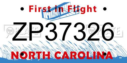 ZP37326 North Carolina License Plate