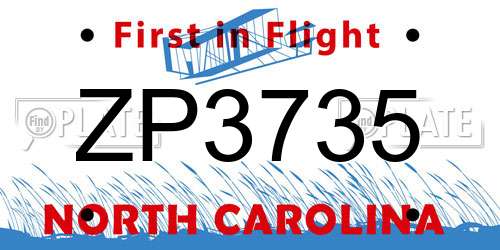 ZP3735 North Carolina License Plate