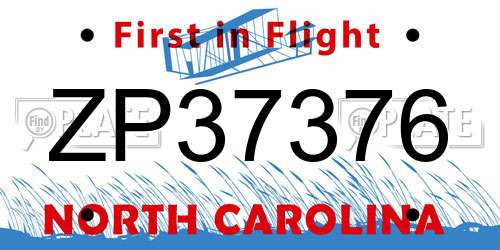 ZP37376 North Carolina License Plate