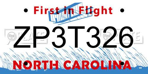 ZP3T326 North Carolina License Plate