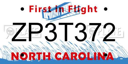 ZP3T372 North Carolina License Plate