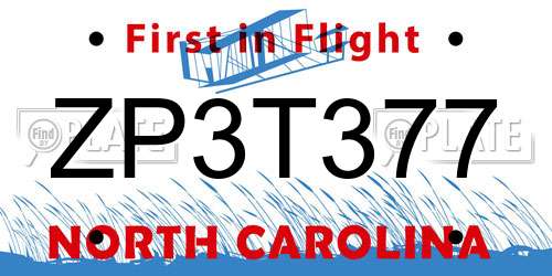 ZP3T377 North Carolina License Plate