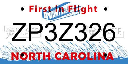 ZP3Z326 North Carolina License Plate