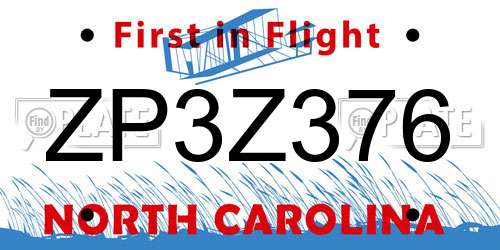 ZP3Z376 North Carolina License Plate