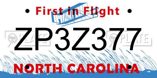 ZP3Z377 North Carolina License Plate