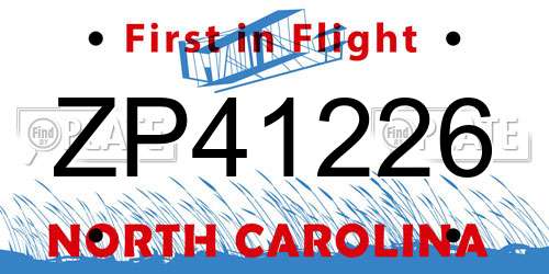 ZP41226 North Carolina License Plate