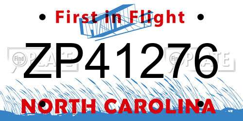ZP41276 North Carolina License Plate