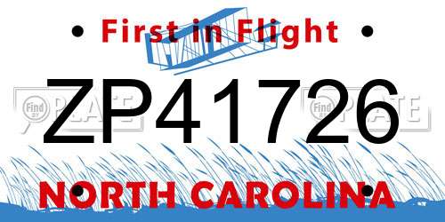ZP41726 North Carolina License Plate