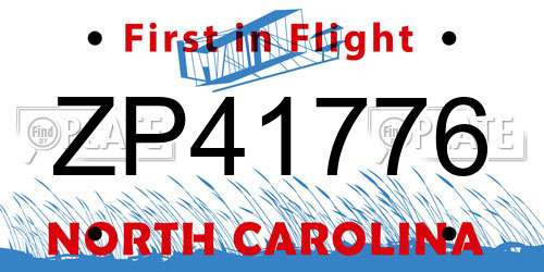 ZP41776 North Carolina License Plate