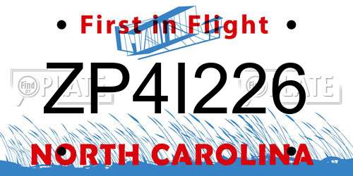 ZP4I226 North Carolina License Plate